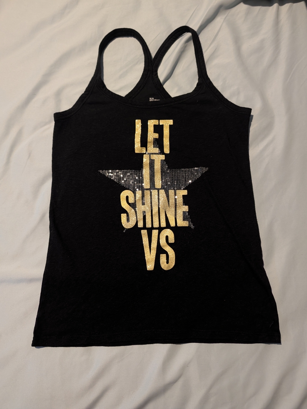 Victoria's Secret Black Racerback Tank with Gold Text and Sequin Star